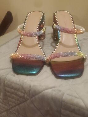 Betsey Johnson Women's Iridescent Rainbow Block Heel Sandals - Multicolor